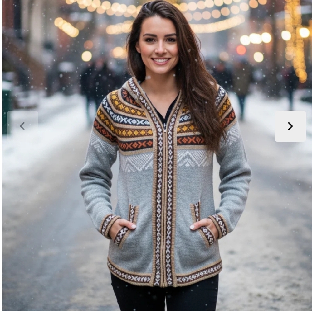 Gamboa Colorful Patterned Hooded Cardigan_M/L